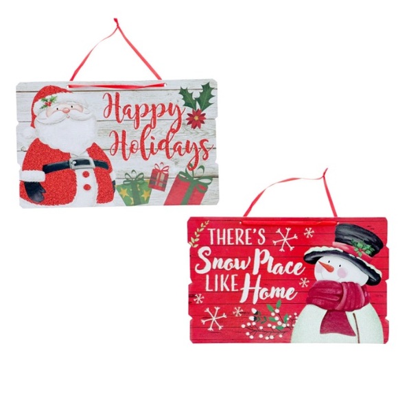 NWT Gleaming Red Glittered Santa Happy Holidays Planked Wood Decoration Sign - Picture 17 of 17